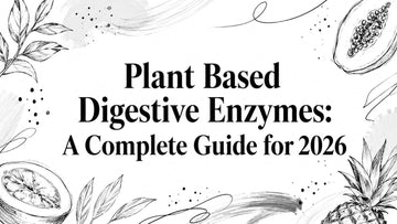 Plant Based Digestive Enzymes: A Complete Guide for 2026, featuring botanical illustrations and fruits.