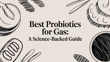 Best Probiotics for Gas: A Science-Backed Guide displayed with illustrated health foods.