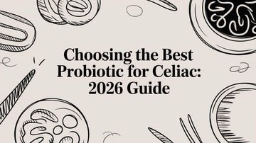 Choosing the Best Probiotic for Celiac: 2026 Guide - Infographic with illustrations and text.