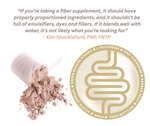 GutRx FIBER+ digestive fiber powder showcasing natural ingredients for optimal gut health and digestion support.