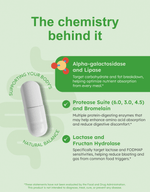 GutRx MEALTIME digestive enzymes infographic highlighting alpha-galactosidase, lipase, protease, lactase.