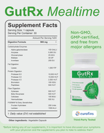 GutRx MEALTIME supplement facts and capsule details for digestive enzyme support.