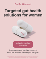 GutRx WOMEN'S enteric-coated capsule for targeted gut health solutions for women.