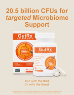 GutRx OVERGROWTH is a natural supplement for SIBO support with 20.5 billion CFUs promoting a healthy microbiome.