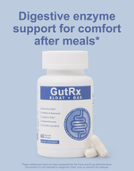 GutRx Bloat + Gas - GutRx Supplements bottle with digestive enzyme support for comfort after meals.