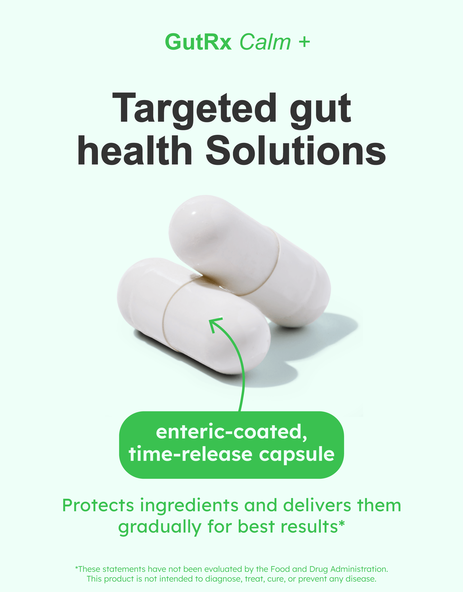 GutRx Calm+ enteric-coated time-release capsules for targeted gut health solutions
