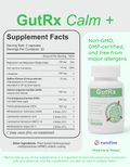 GutRx Calm+ supplement facts highlighting gut-brain support ingredients and benefits.