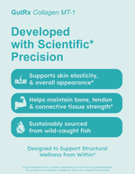 GutRx Collagen MT-1 product benefits including skin elasticity and connective tissue strength support.