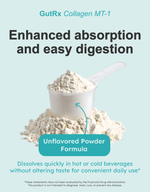 GutRx Collagen MT-1 unflavored powder for enhanced absorption and easy digestion in a scoop.