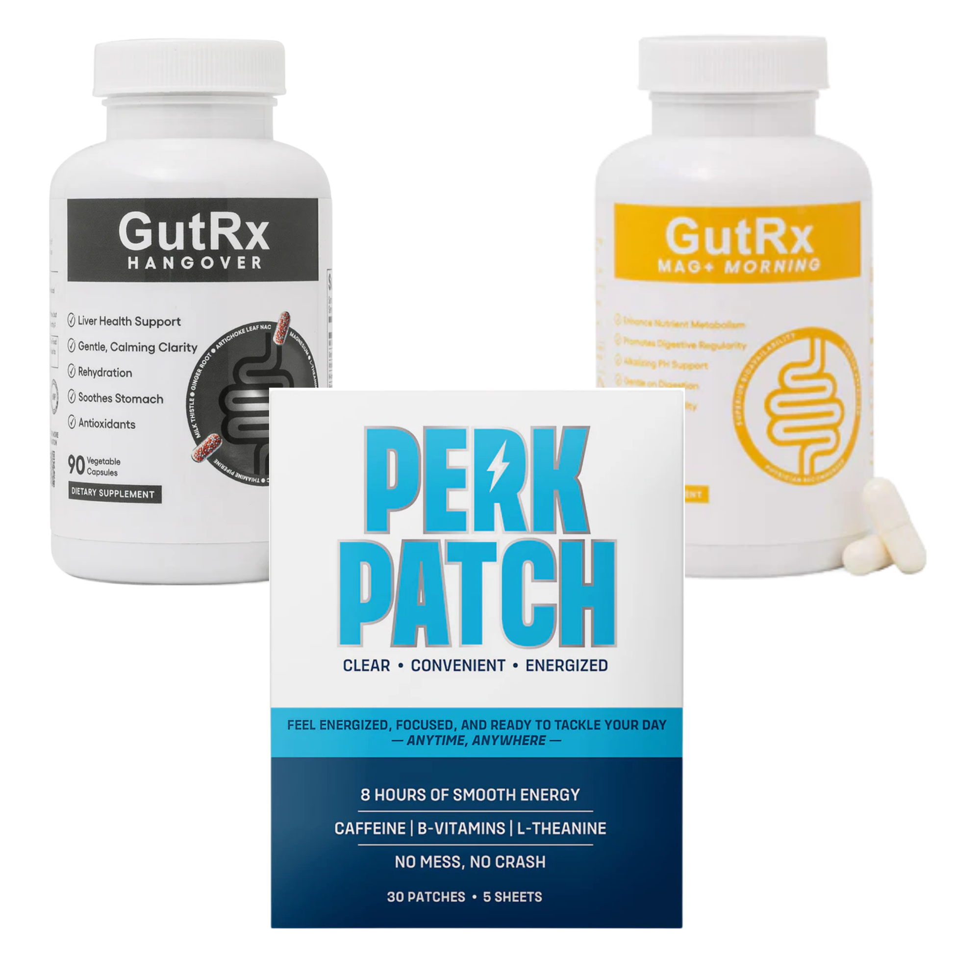 GutRx Energy & Vitality Bundle products including GutRx Hangover and MAQ+ Morning for sustained energy.