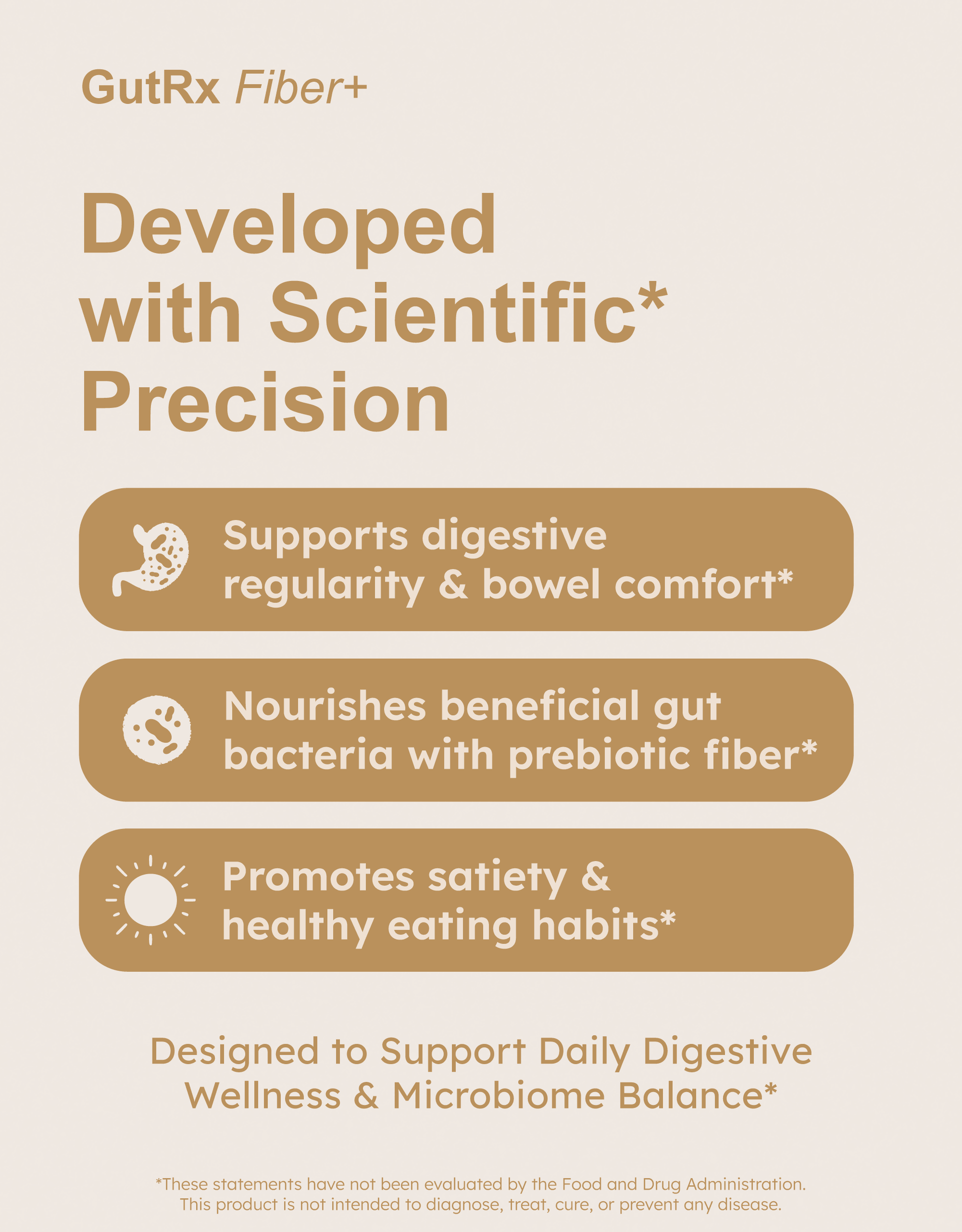 GutRx FIBER+ promotional image highlighting digestive support benefits and prebiotic fiber.