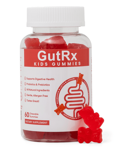 GutRx KIDS Gummies (3-12) bottle with gummies for digestive health and immune support for children.