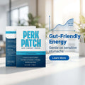 GutRx PerkPatch - Clean Energy Without the Crash or Stress packaging with energy benefits and convenience features.