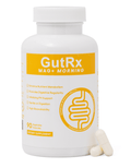 GutRx MAG+ Morning supplement bottle with vegetable capsules for digestion and nutrient metabolism support.