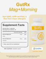 GutRx MAG+ Morning supplement facts and product details for digestive health and metabolic support.