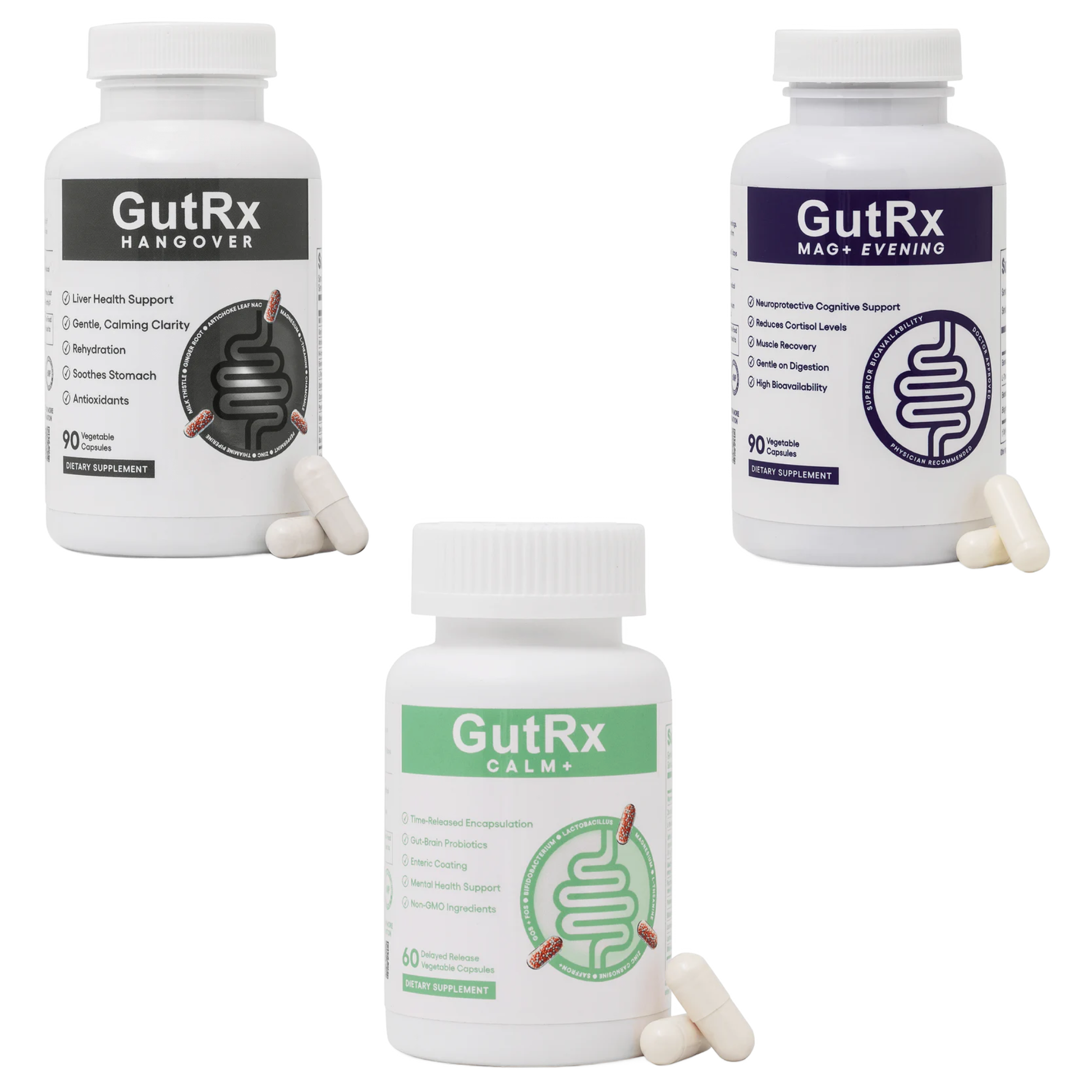 GutRx Anxiety, Stress & Mood Disorders Bundle (Gut-Brain Axis) - Three GutRx products for wellness support.